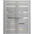 Sartodoors Solid French Double Doors 36 x 84in, Quadro 4445 Light Grey Oak W/ Frosted Glass QUADRO4445DD-OAK-3684